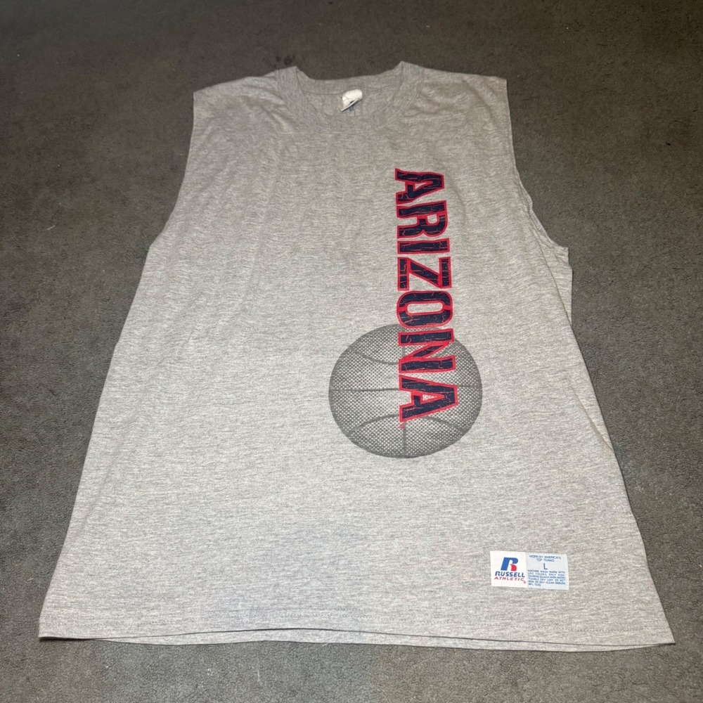 Russell Athletic Mens Arizona Basketball Muscle Tee Heather Gray‎ Vintage Size L